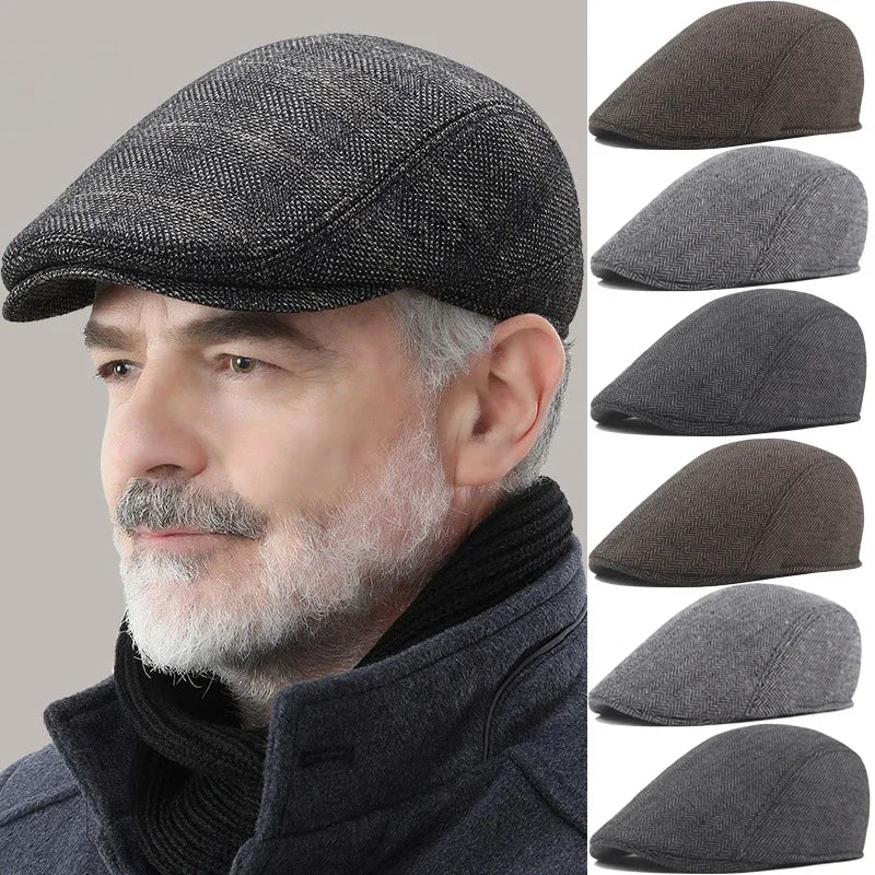 Fashion Berets Men High Quality Autumn Winter Wool Hat Herringbone