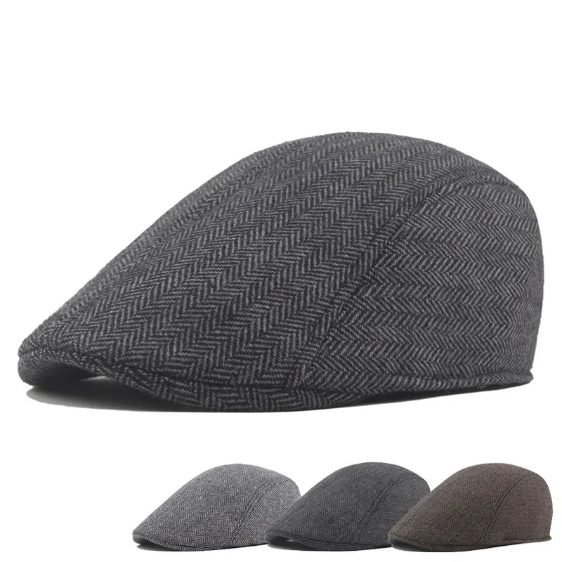 Fashion Berets Men High Quality Autumn Winter Wool Hat Herringbone